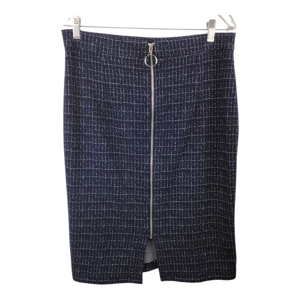 Anthropologie (Maeve) Navy‎ Blue Zip Tweed Pencil Skirt - Size Medium
